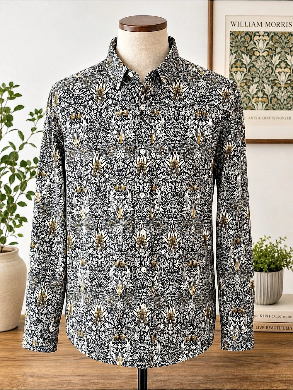 Morris & Co x H&M Men's Large William Morris Floral Button Shirt Lyocell Cotton